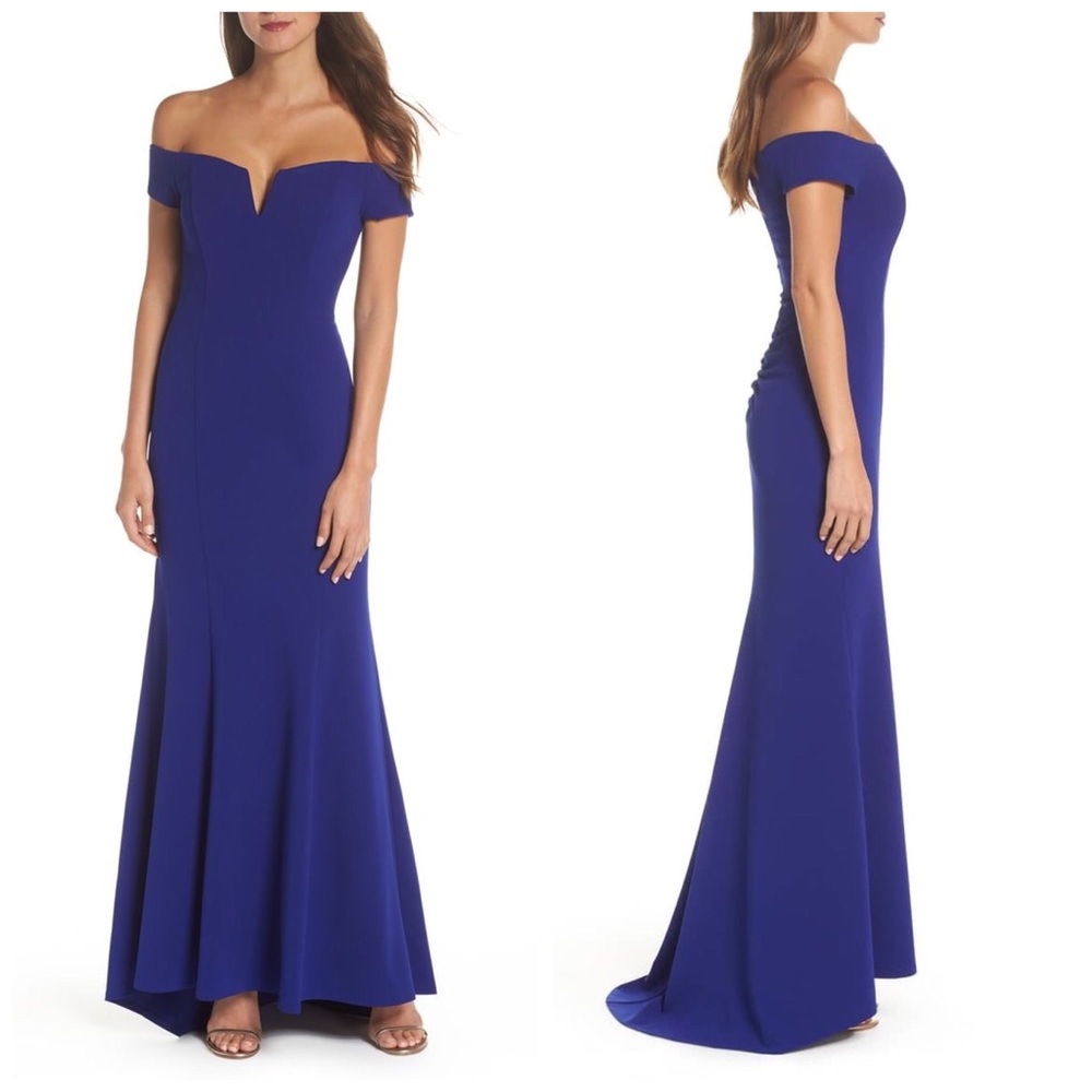 Vince Camuto Off Shoulder Trumpet Gown Cobalt Blue